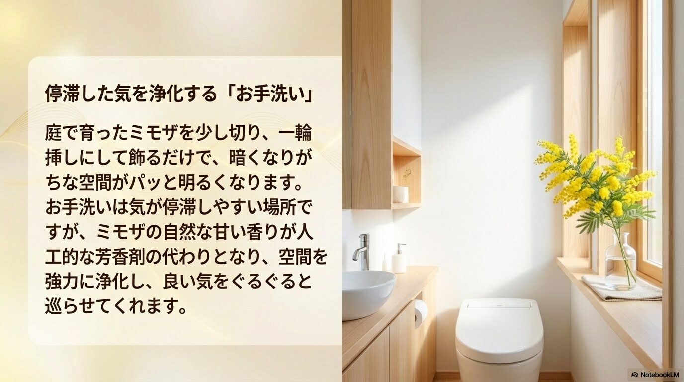 停滞した気を浄化するお手洗いやトイレのミモザ