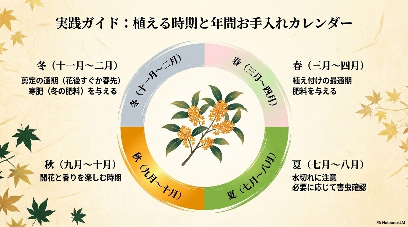 金木犀の植える時期や剪定の適期がわかる年間お手入れカレンダー