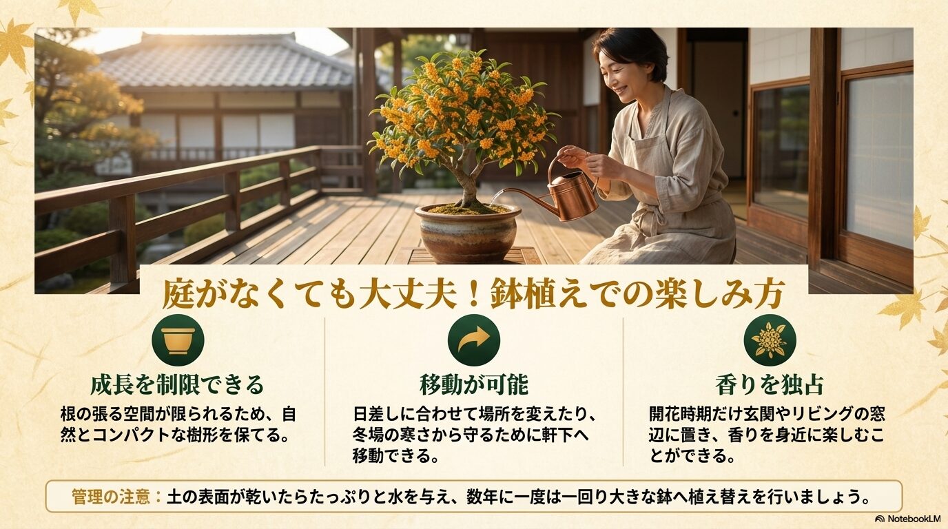 コンパクトな樹形で管理できる金木犀の鉢植えでの楽しみ方