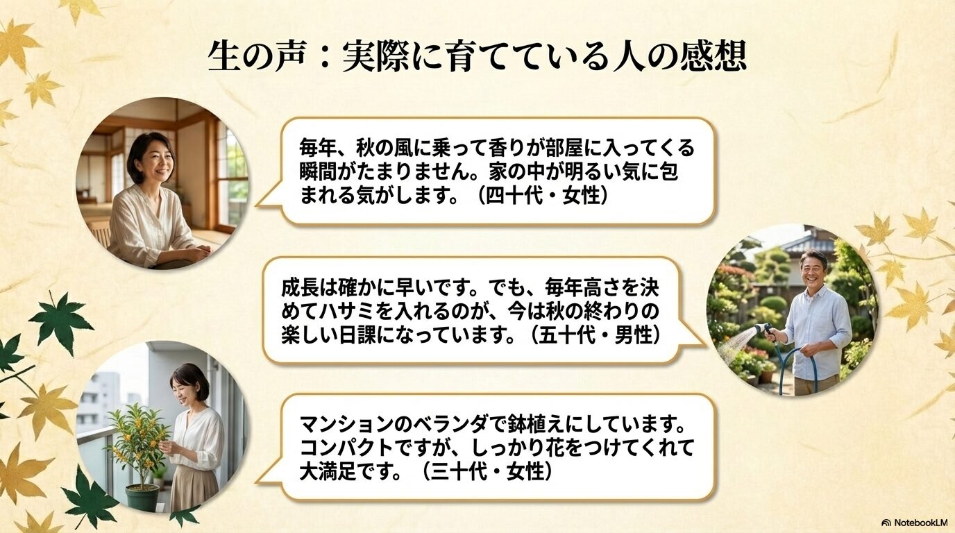 金木犀を庭や鉢植えで実際に育てている人の感想や口コミ
