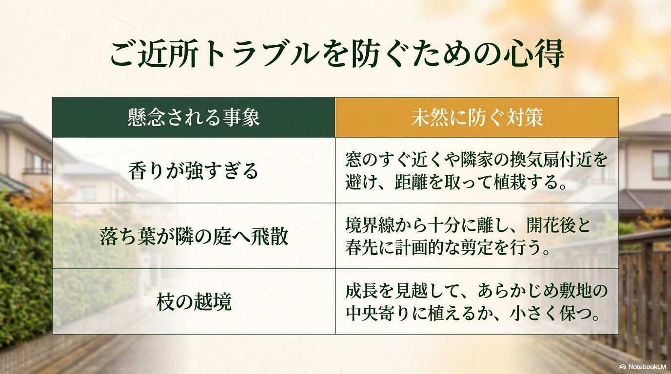 香りの強さや落ち葉など金木犀による近所トラブルを防ぐための対策と心得