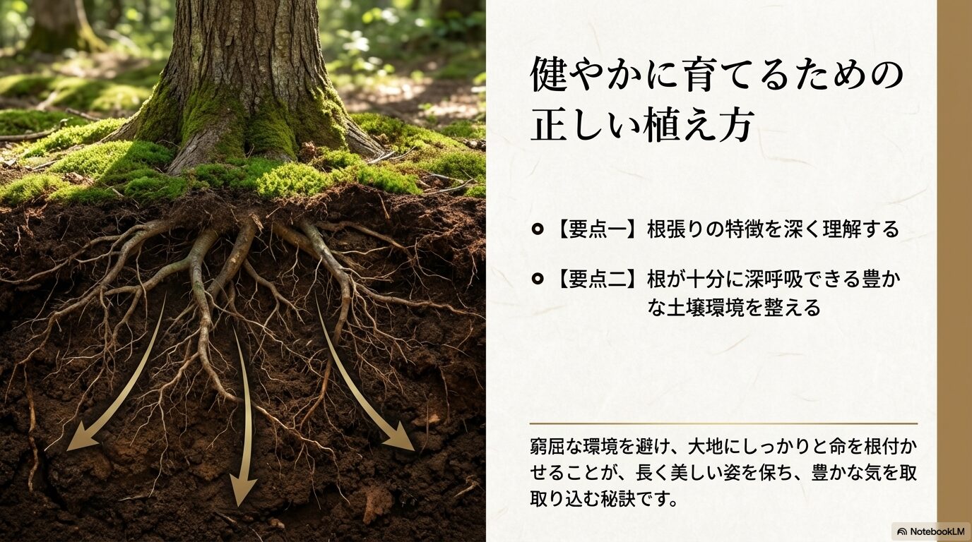 ヤマボウシを健やかに育てるために、地表近くを浅く広がる根張りの特徴を理解し、根が深呼吸できる豊かな土壌環境を整える正しい植え方