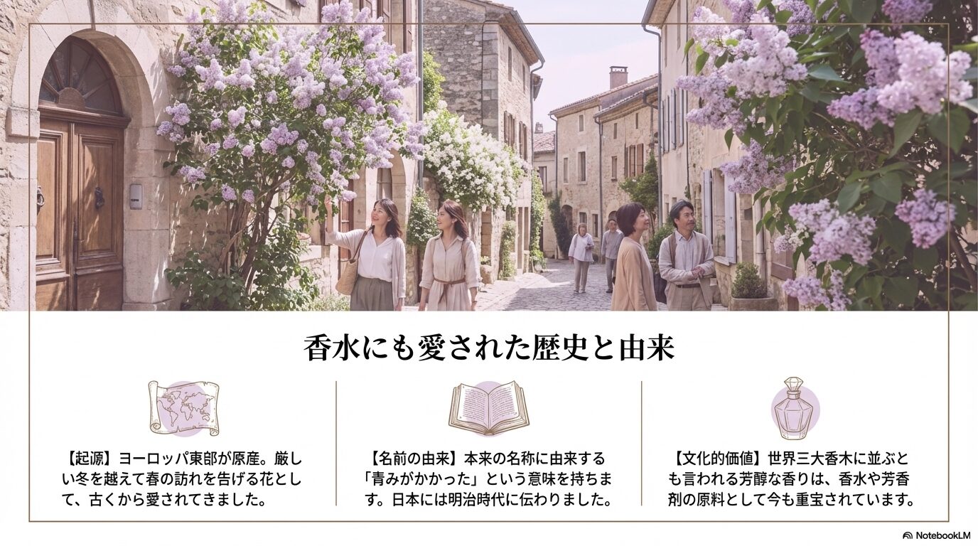 ヨーロッパ東部原産であるライラックの歴史と、香水の原料としても重宝される文化的価値