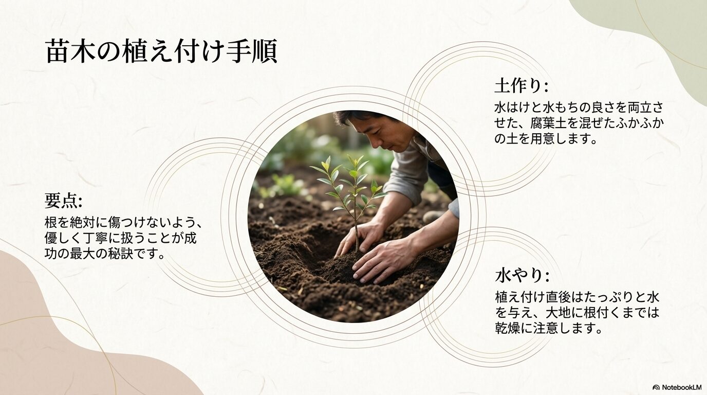 根を傷つけないクロモジ苗木の植え付け手順と土作り