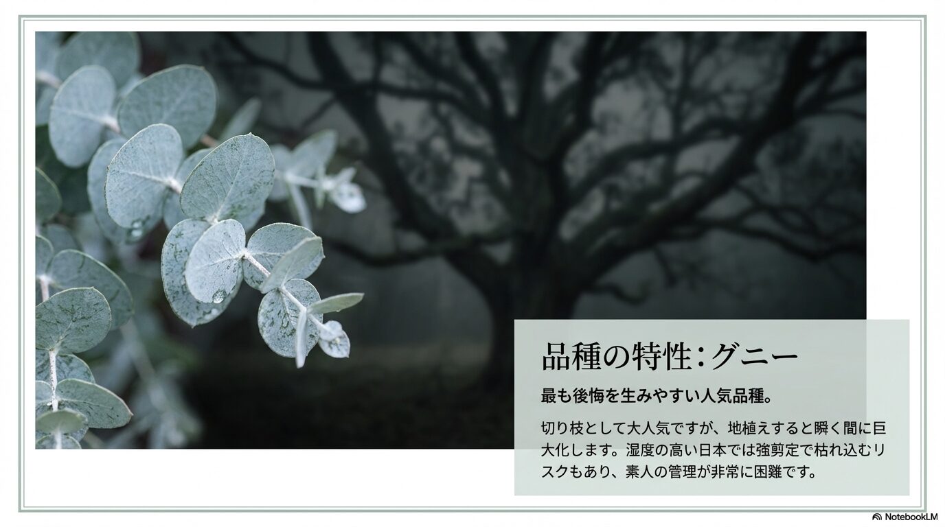 最も後悔を生みやすく、強剪定で枯れ込むリスクもあるユーカリ・グニーの特性