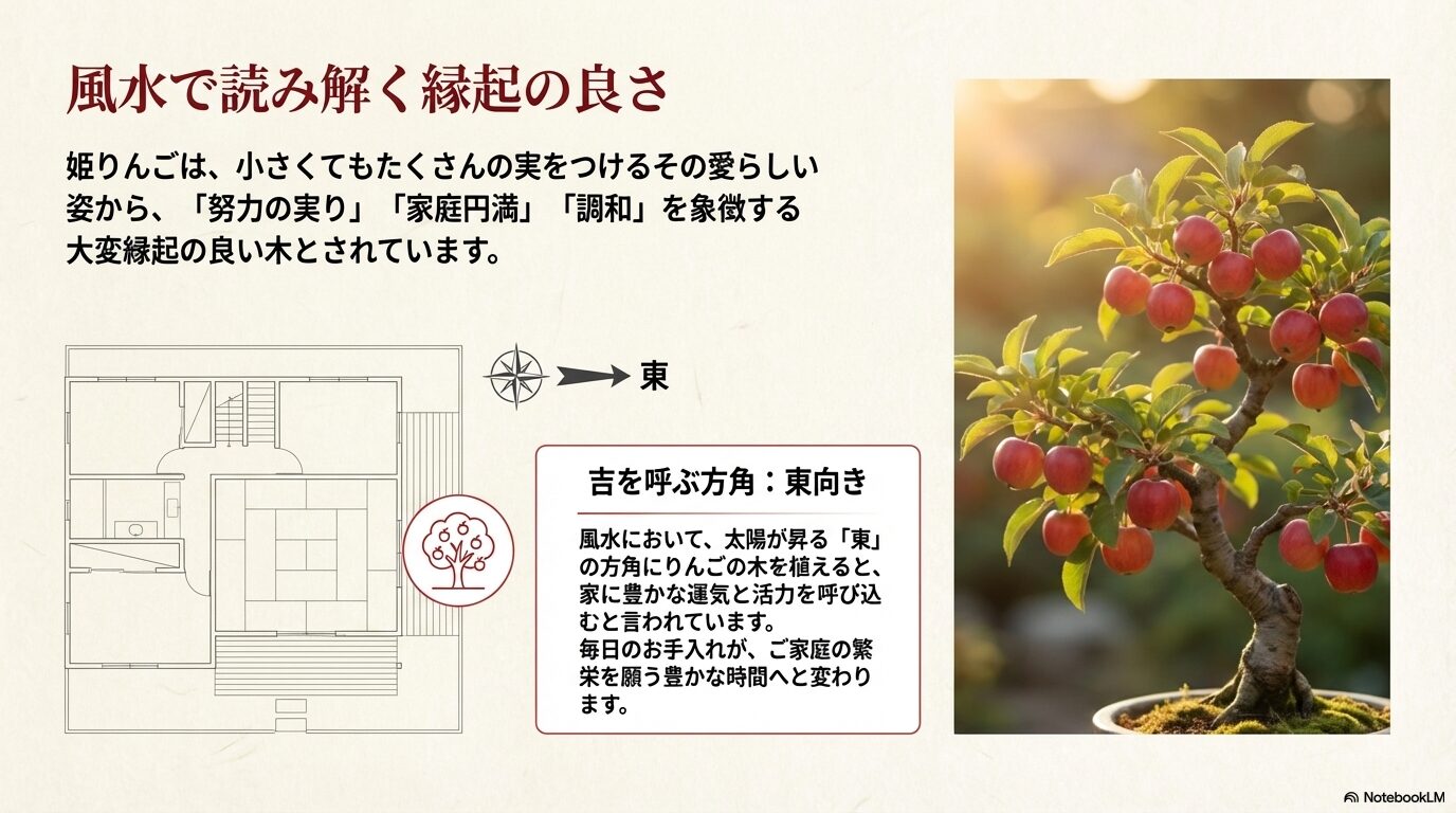 風水における姫りんごの縁起の良さと吉を呼ぶ東向きの配置