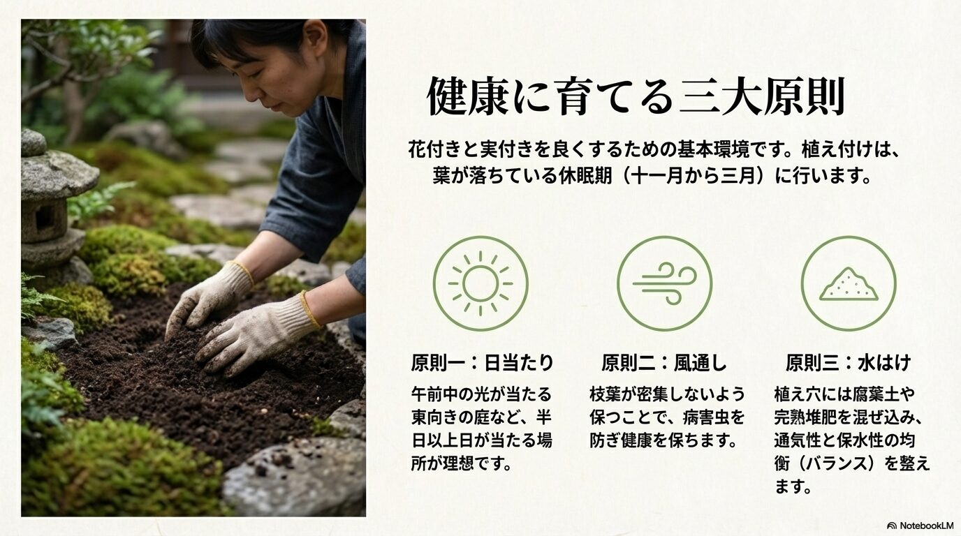 姫りんごを健康に育てる三大原則(日当たり・風通し・水はけ)