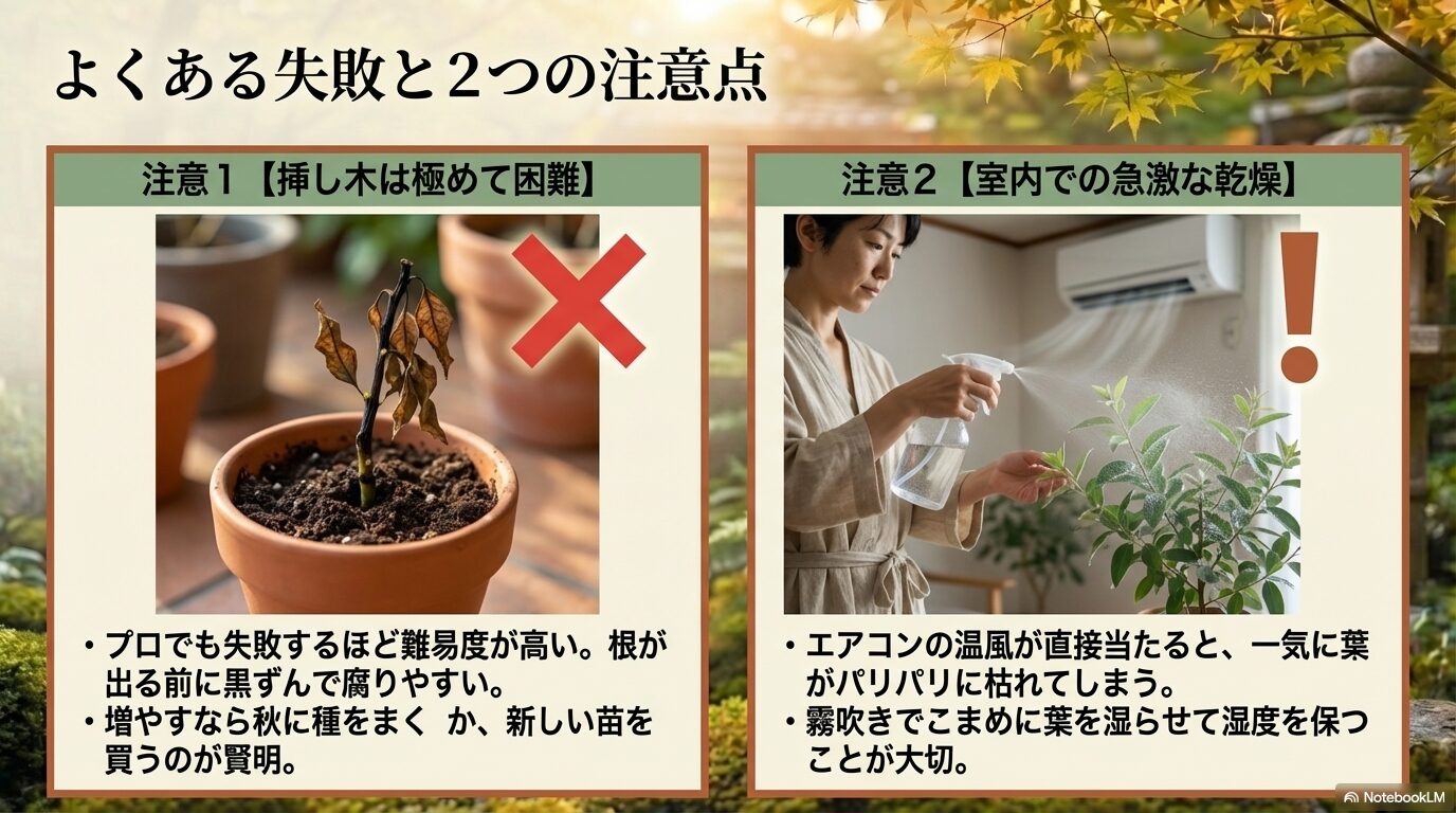 レモンユーカリの挿し木の困難さと室内でのエアコン温風による急激な乾燥への注意喚起