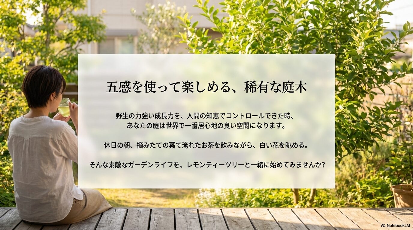 野生の力強い成長力をコントロールし、五感を使って楽しめる稀有な庭木であるレモンティーツリーの魅力
