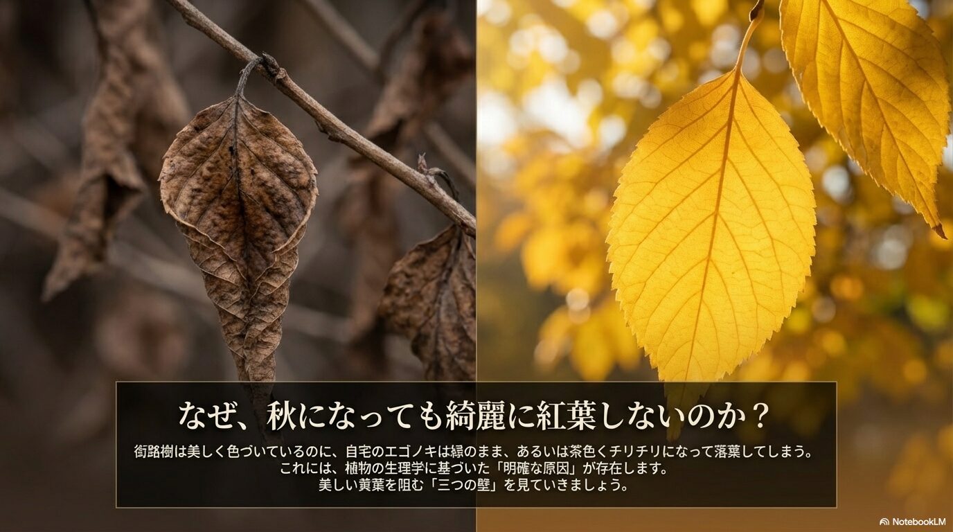 街路樹は綺麗なのに自宅のエゴノキが緑のままや茶色く枯れて紅葉しない理由