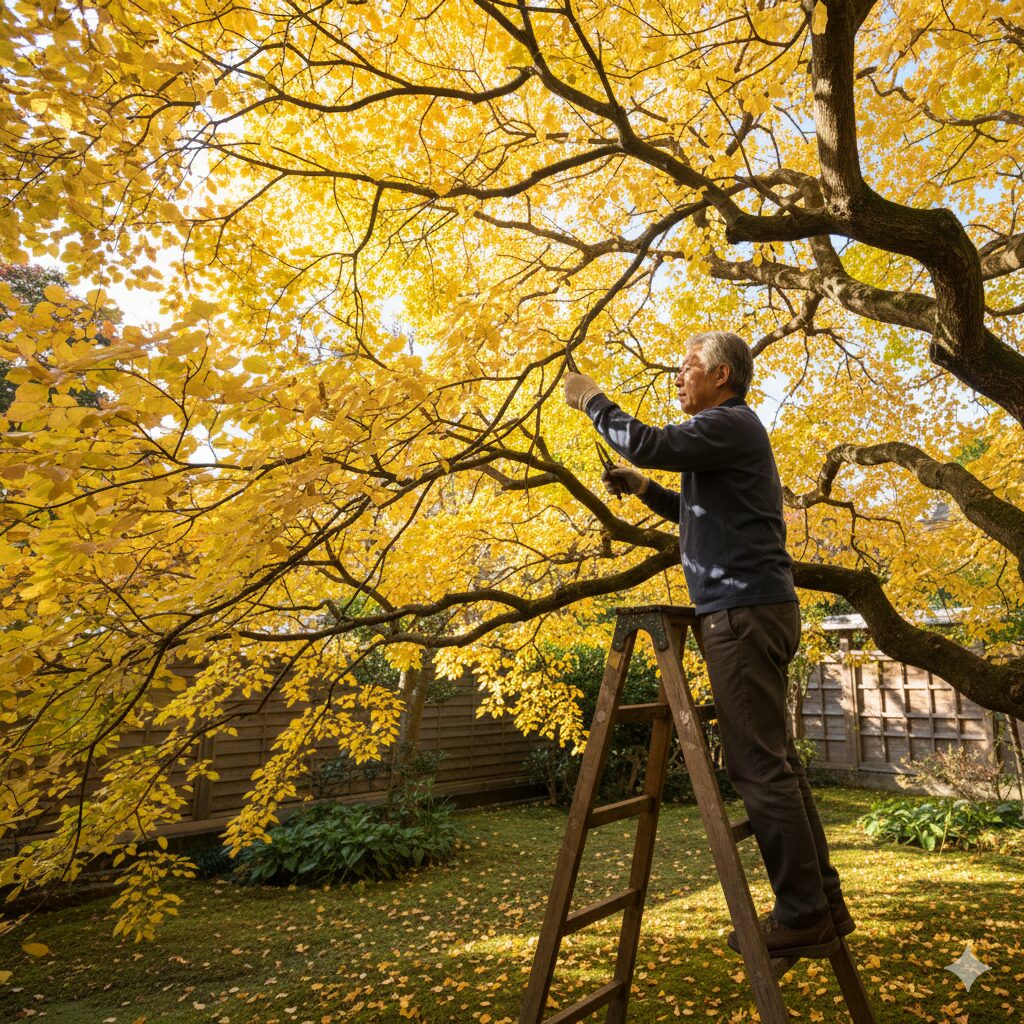 紅葉を美しく見せるエゴノキの剪定