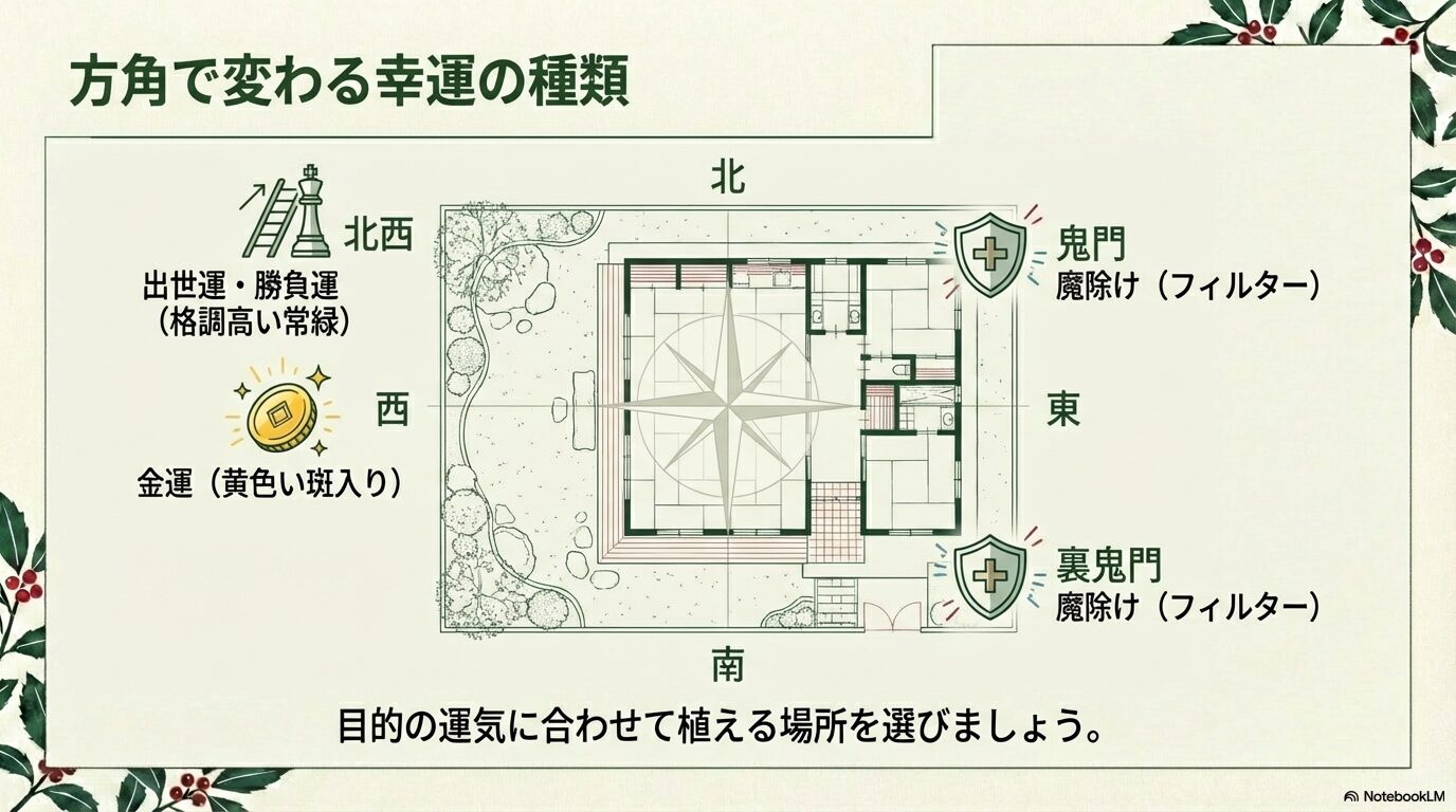 アオキを植える方角別(北西・西・鬼門)の風水効果