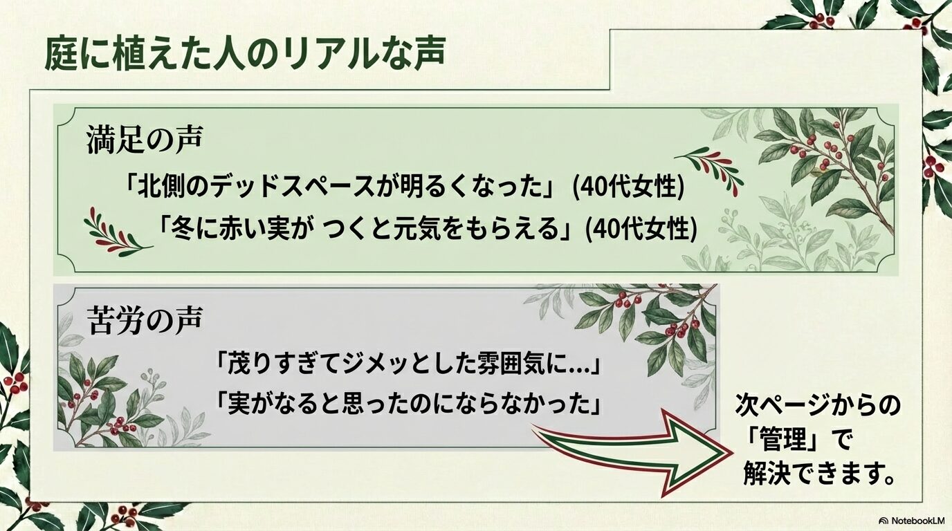 アオキを庭に植えた人の満足の声と苦労した点