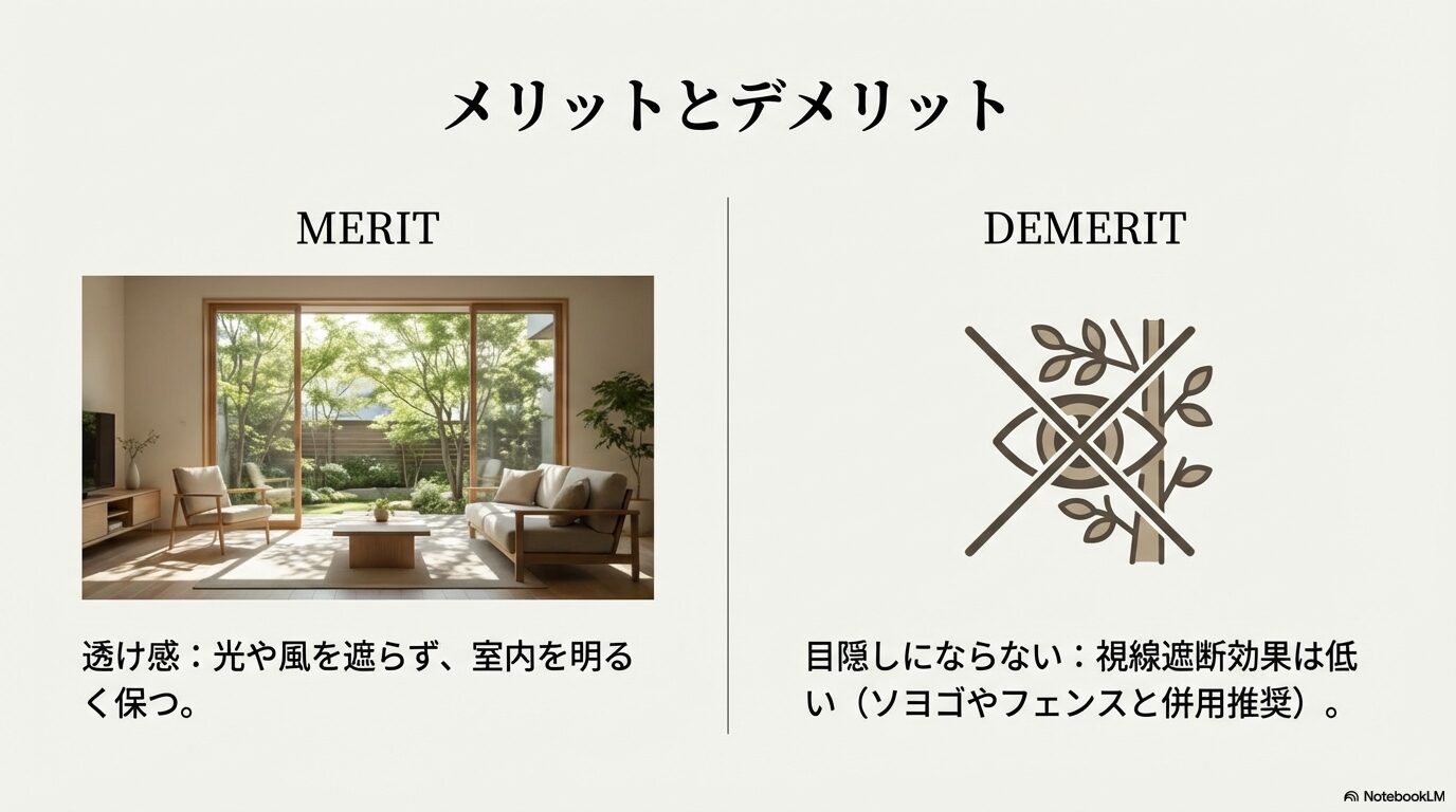 室内から見たアオダモの透け感と明るいリビングからの庭の眺め