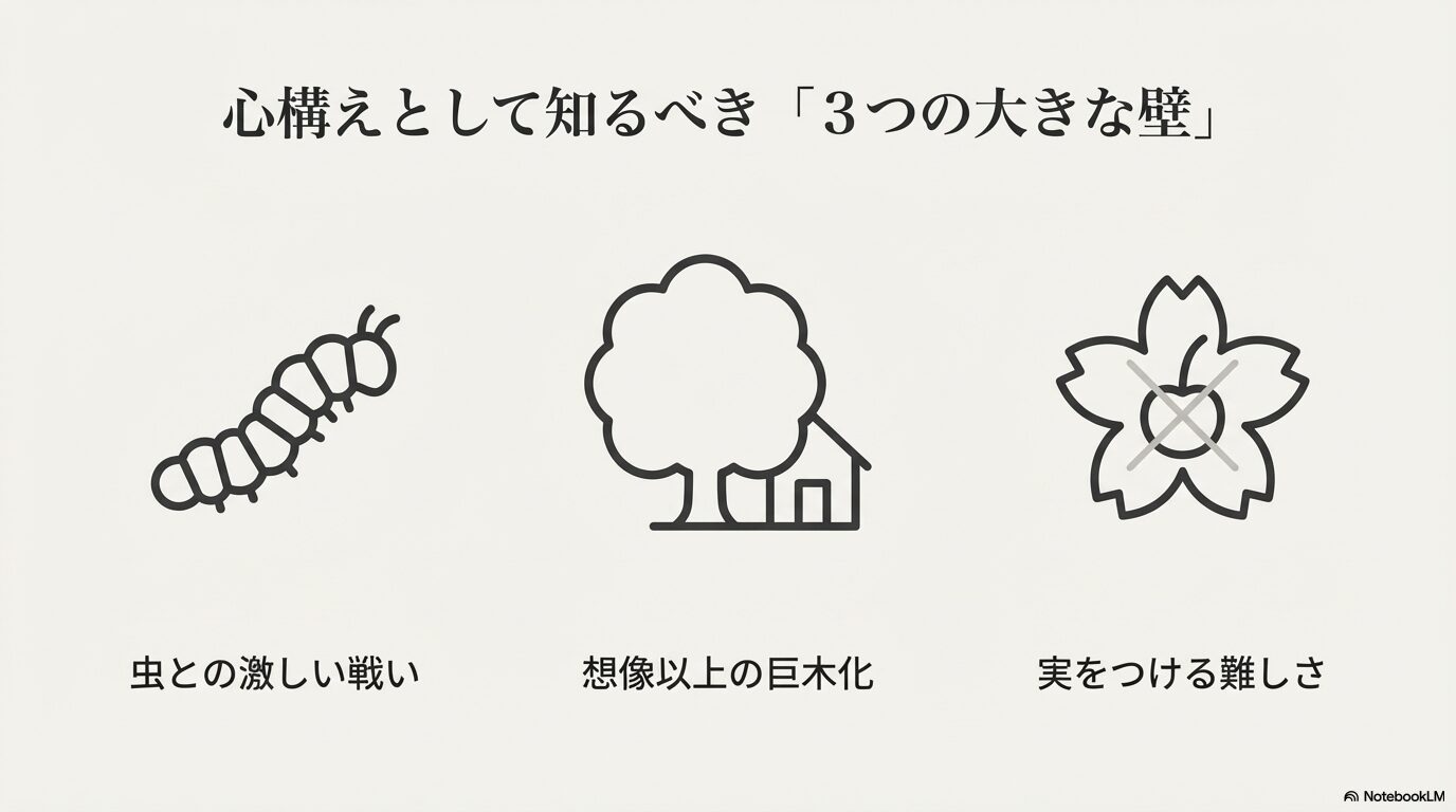 さくらんぼ栽培で知っておくべき3つの難関：虫害、巨木化、受粉の難しさ