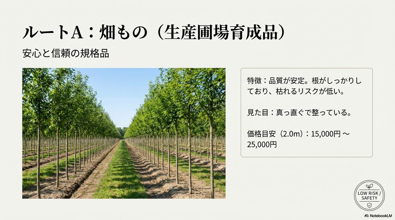 生産圃場で整然と管理され育てられている畑もののアオダモ