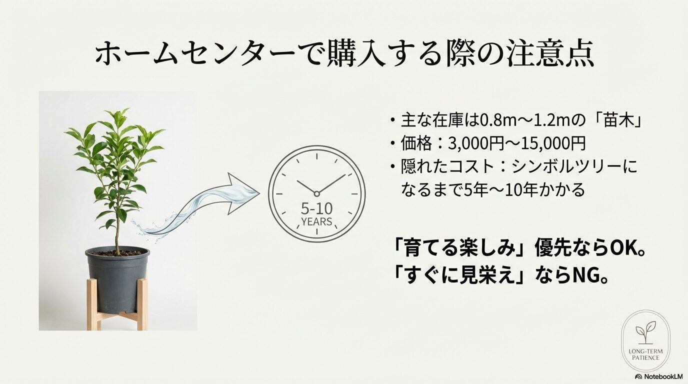 ホームセンターの苗木がシンボルツリーになるまで5〜10年かかる時間のコスト