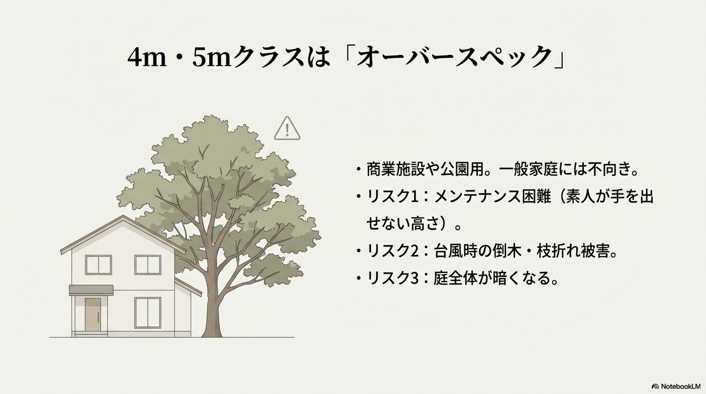 一般住宅に対して大きすぎる4m以上の庭木がもたらすリスクと圧迫感