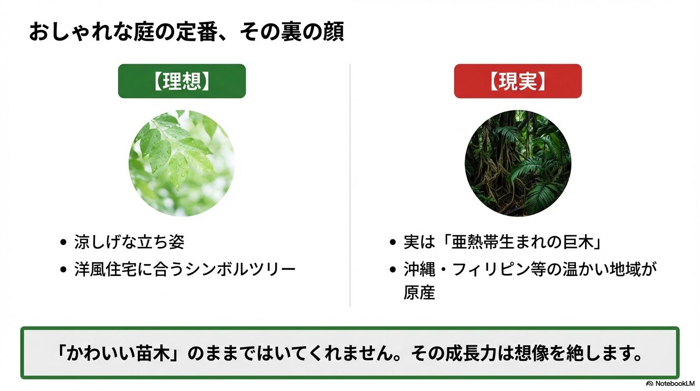 シマトネリコの理想の姿と現実のギャップ。おしゃれな庭木の裏にある亜熱帯生まれの巨木という特性