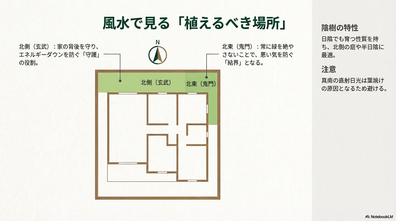 イチイの風水における北側植栽の魔除け効果
