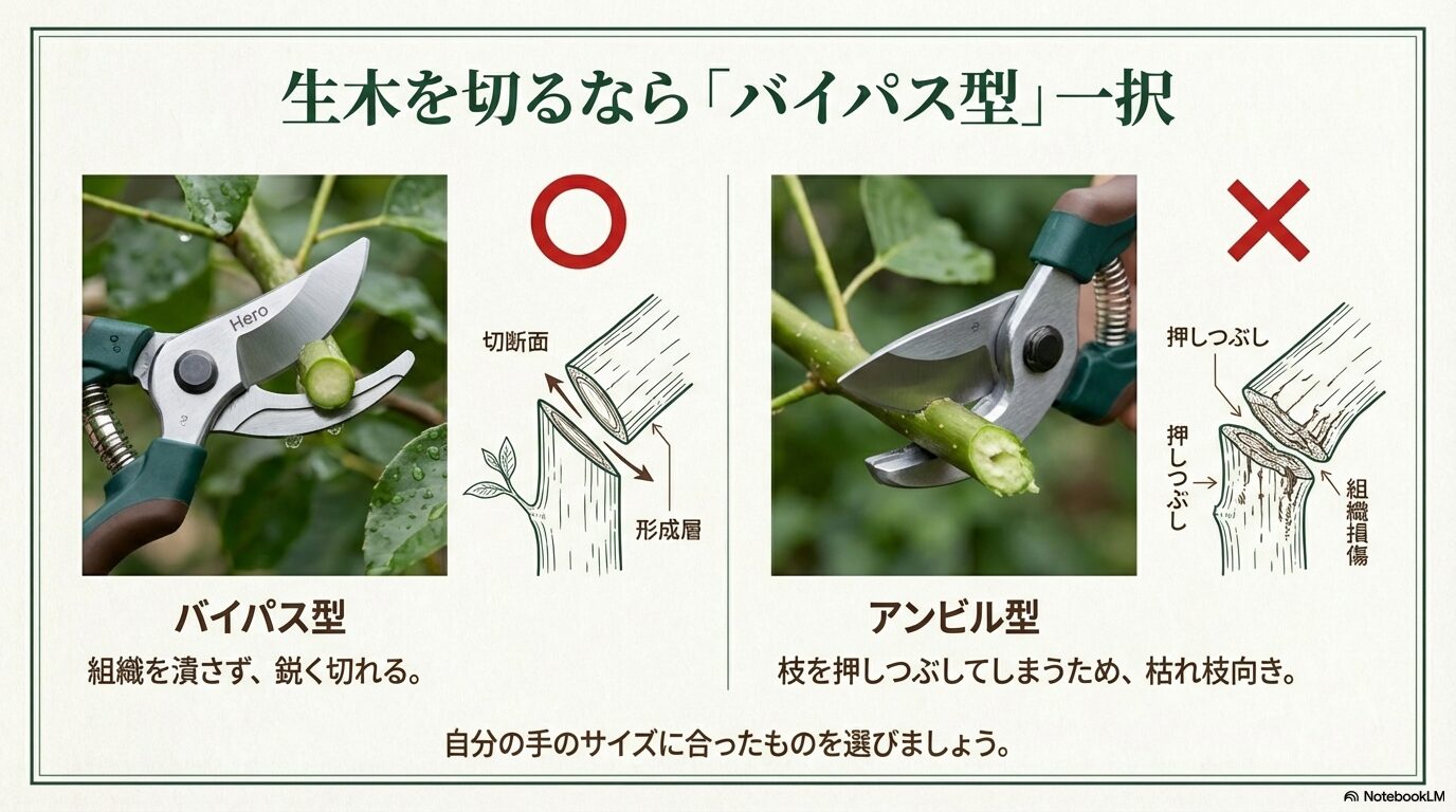 バイパス型とアンビル型剪定バサミの違いと選び方