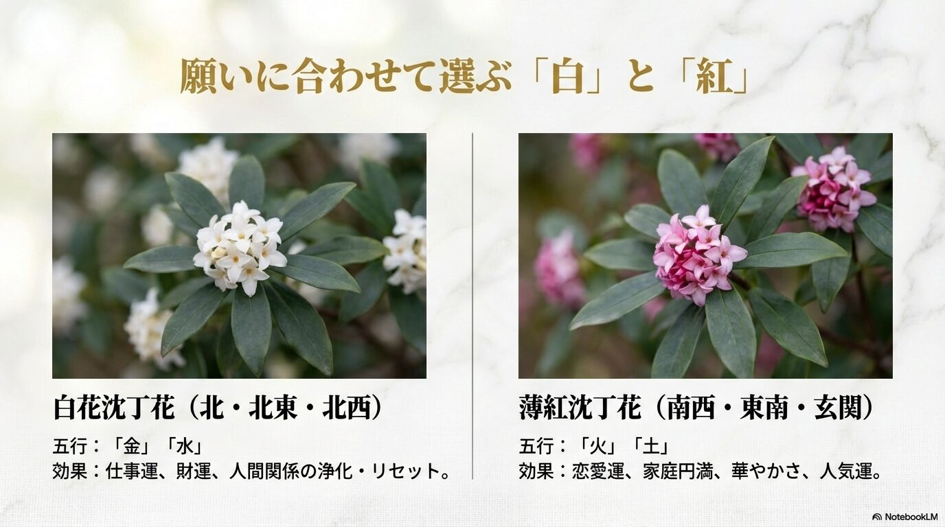 白花沈丁花と薄紅沈丁花の色による風水効果の違い
