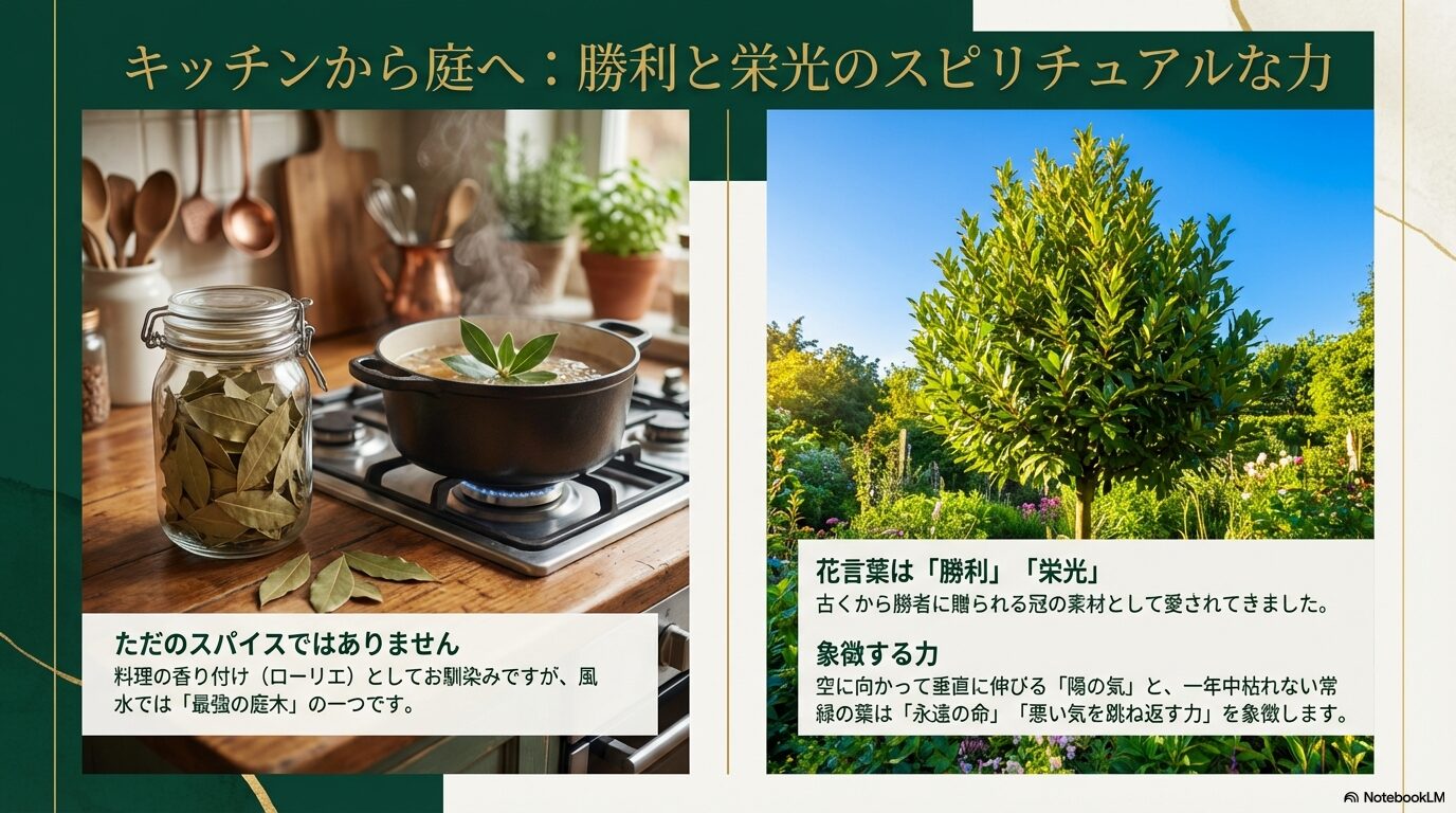 キッチンにあるローリエの瓶と鍋、勝利と栄光を象徴する月桂樹のイメージ