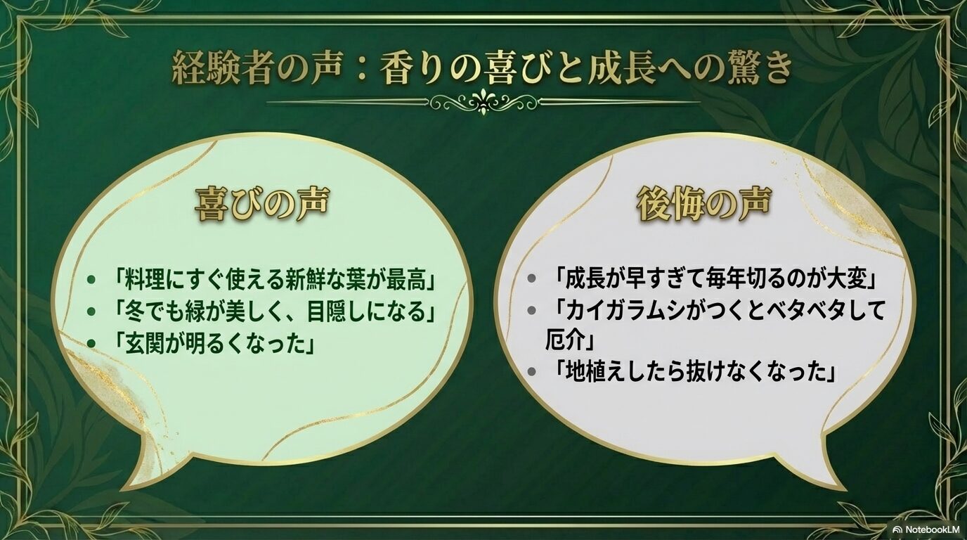 月桂樹を育てている人の喜びの声と後悔の声の比較