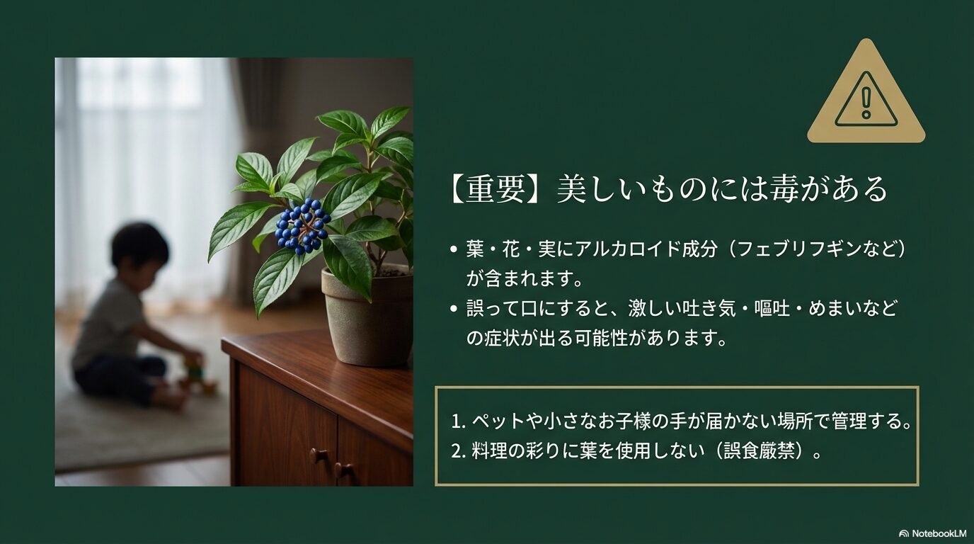 常山アジサイの葉や実に含まれるアルカロイド成分の毒性に関する注意喚起と、小さな子供やペットから守るための対策