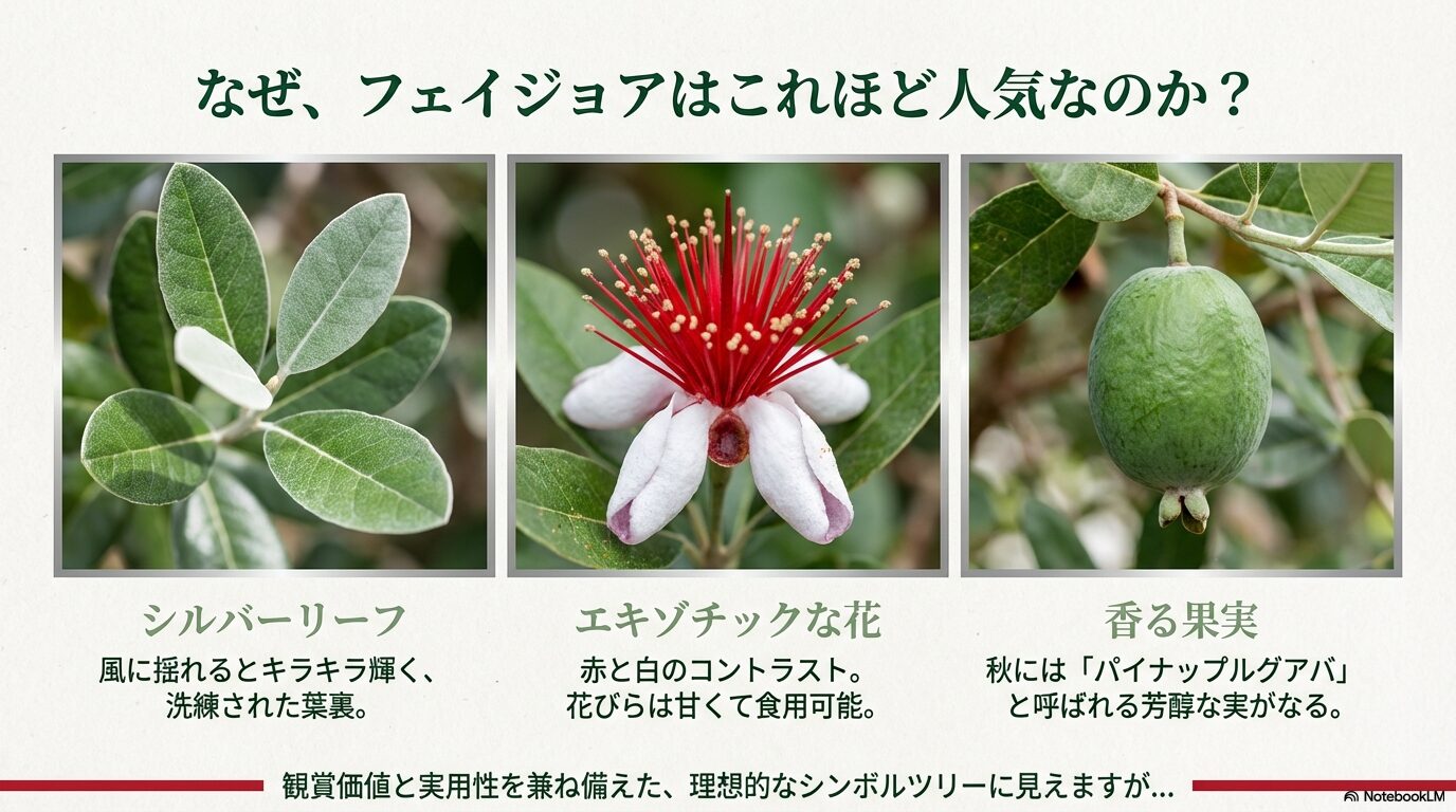 フェイジョアが人気の理由はシルバーリーフとエキゾチックな花