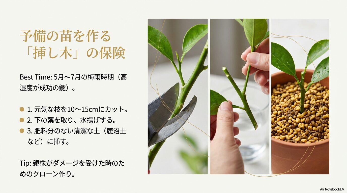 5月〜7月の梅雨時期に行う、予備の苗を作るための挿し木の手順と成功のコツ
