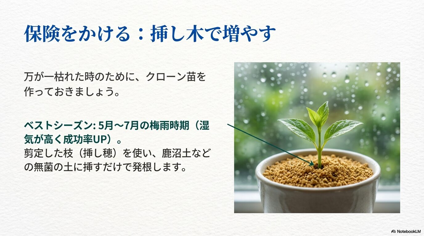 万が一枯れた時の保険として、5月〜7月の梅雨時期に行う常山アジサイの挿し木によるクローン苗の作り方