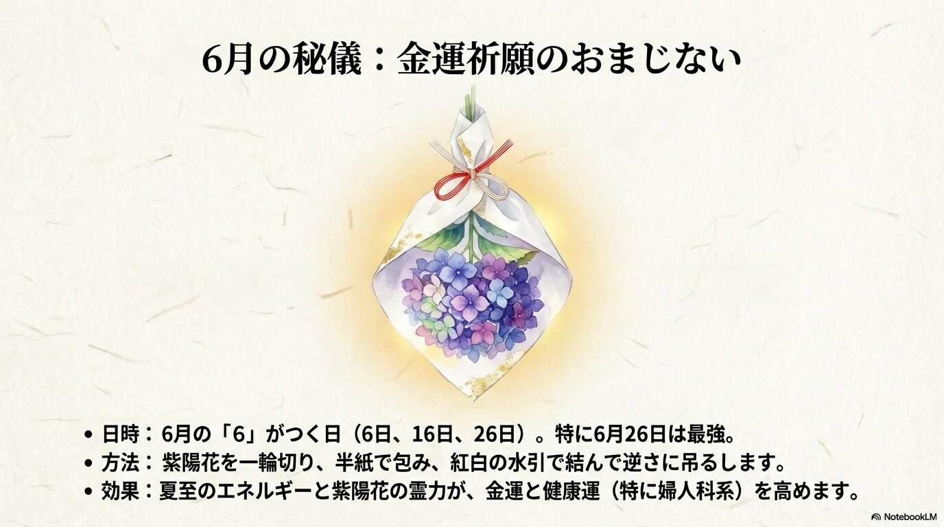 6月26日に行う紫陽花の金運祈願のおまじない方法図解