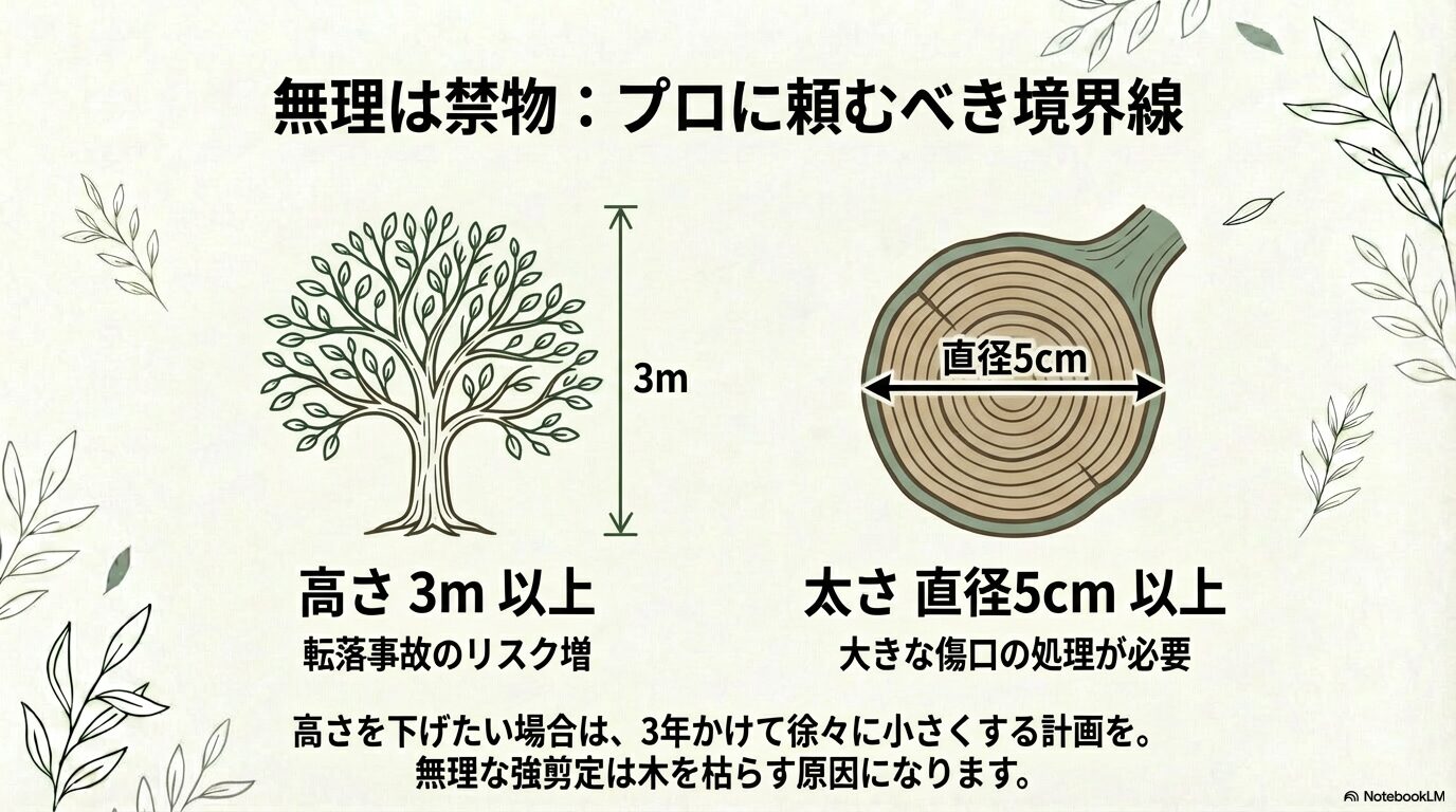 自分で剪定する場合の限界・プロに頼むべき木の高さと太さの基準