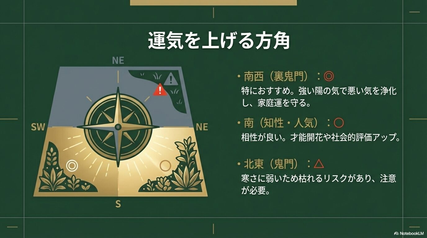 ソテツの風水効果を高める方角（南西・南）と注意が必要な方角（北東）の解説