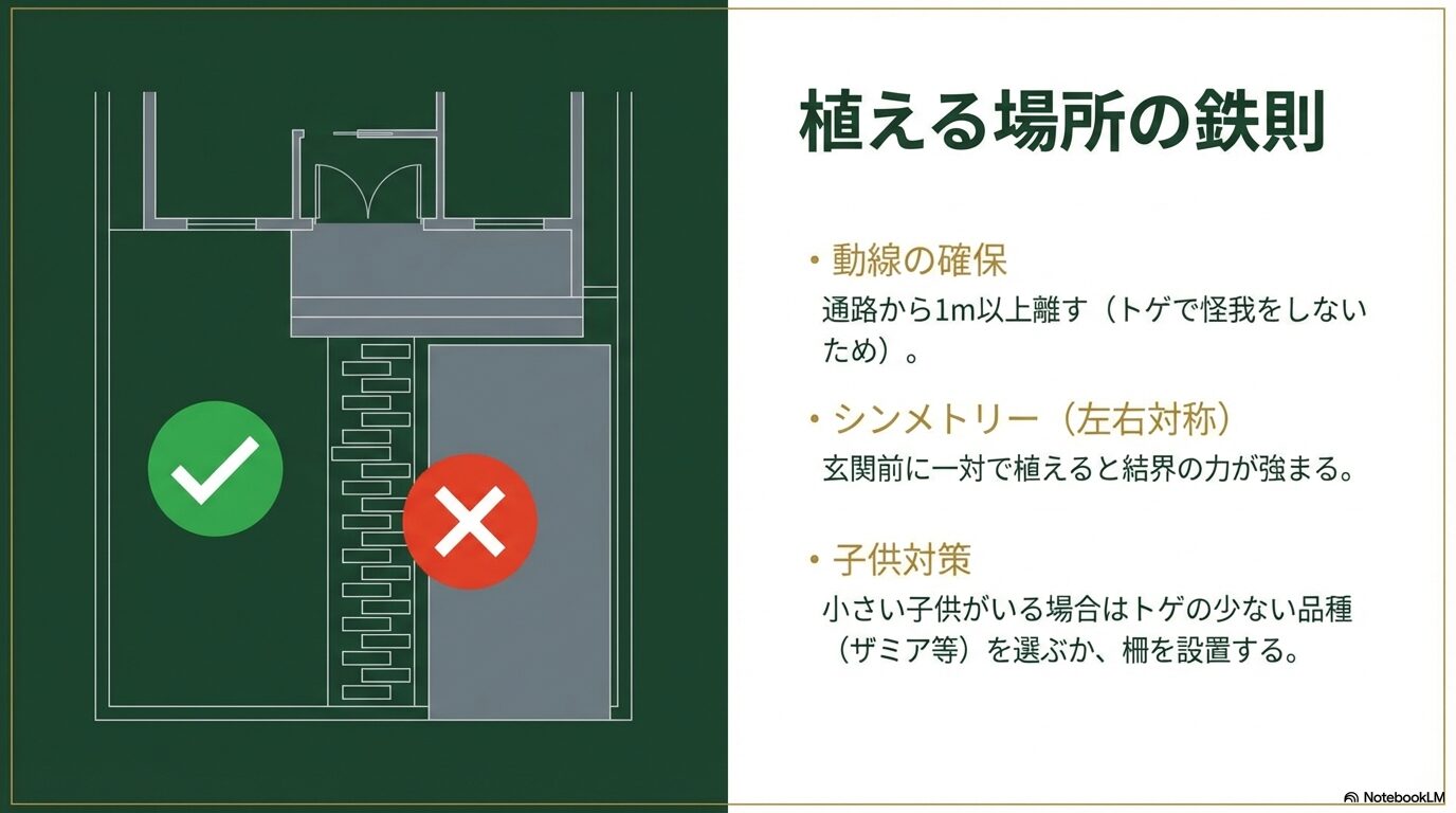 ソテツを安全かつおしゃれに植えるための動線確保（セットバック）とシンメトリー配置の鉄則