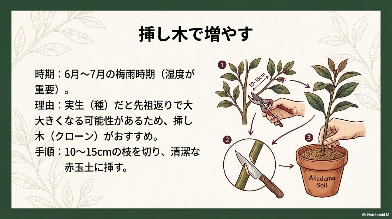 6月から7月の梅雨時期に行うイチゴノキの挿し木の手順