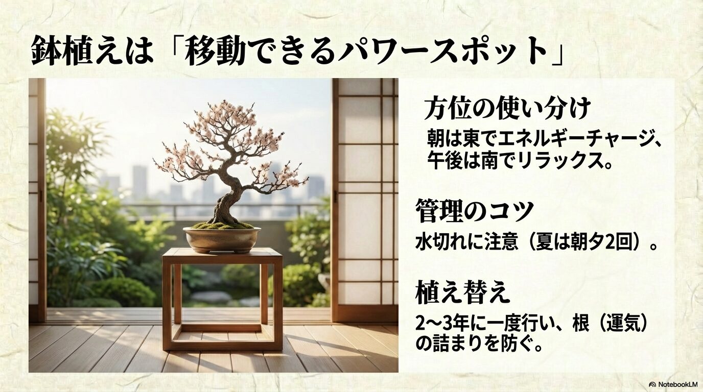 東や南など時間帯や目的に合わせて方位を変える鉢植えの活用法と水切れ注意などの管理ポイント