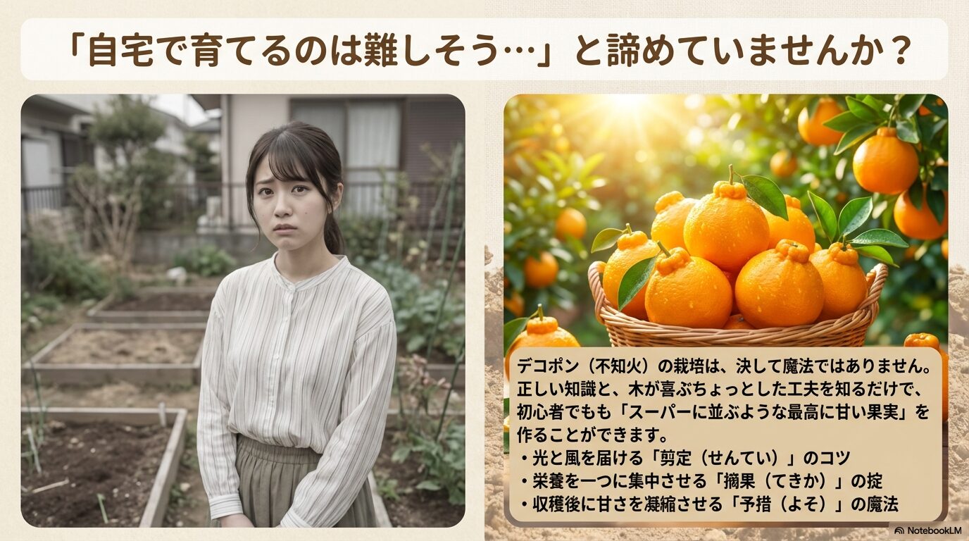 デコポン栽培に悩む初心者と立派に実った不知火の果実