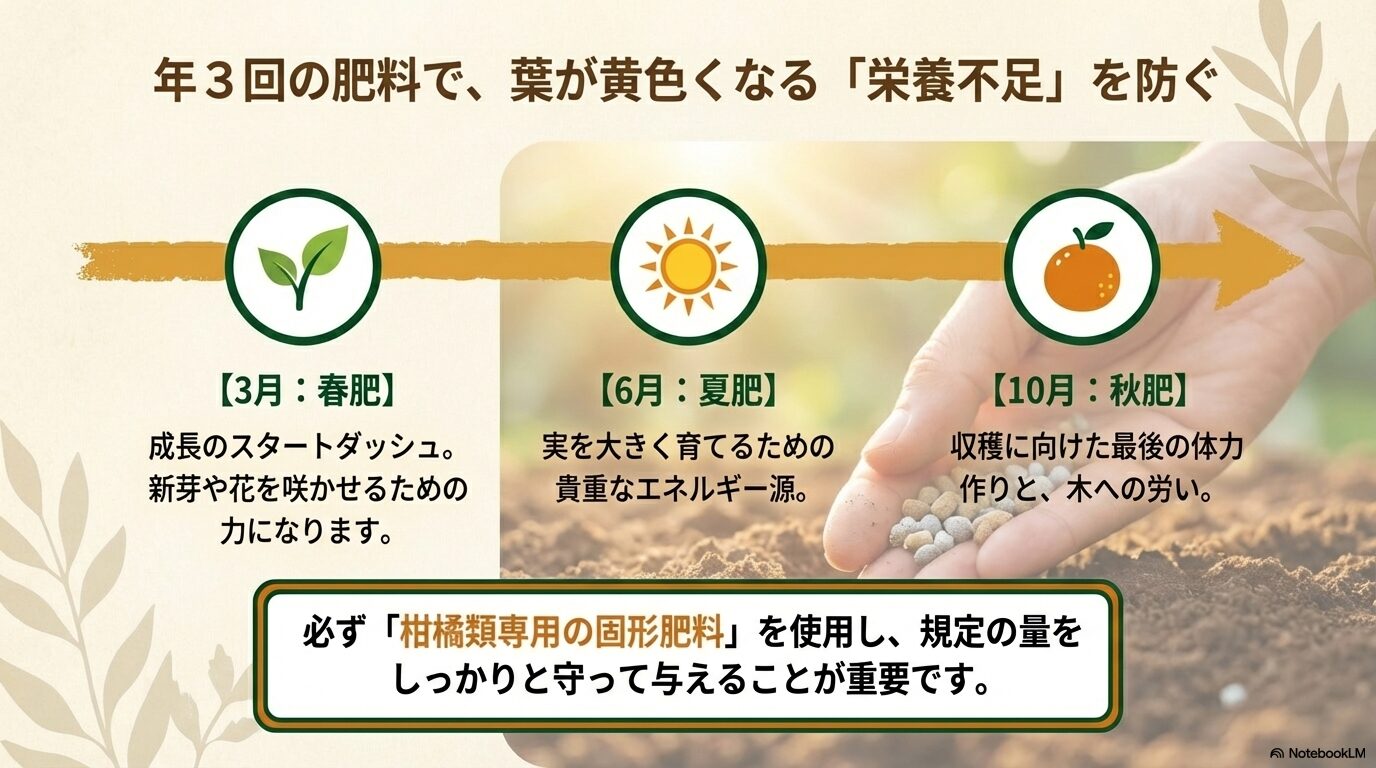 春・夏・秋の年3回与えるデコポンの肥料のタイミングと役割