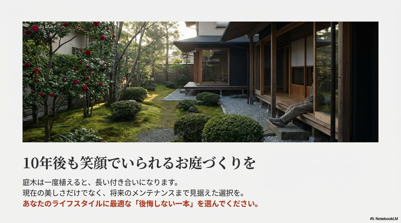 現在の美しさだけでなく10年後の将来のメンテナンスまで見据えた後悔しない庭木選び