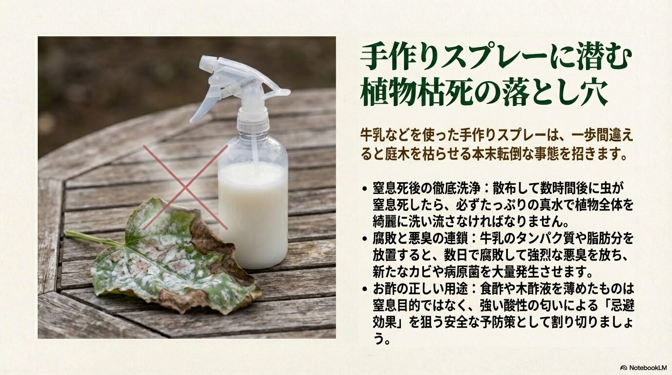手作りスプレーによる植物枯死の注意喚起