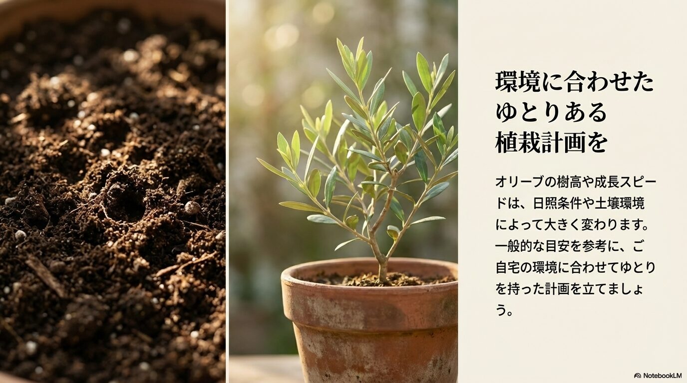 自宅の庭の環境や日照条件に合わせた、ゆとりあるオリーブの植栽計画の重要性