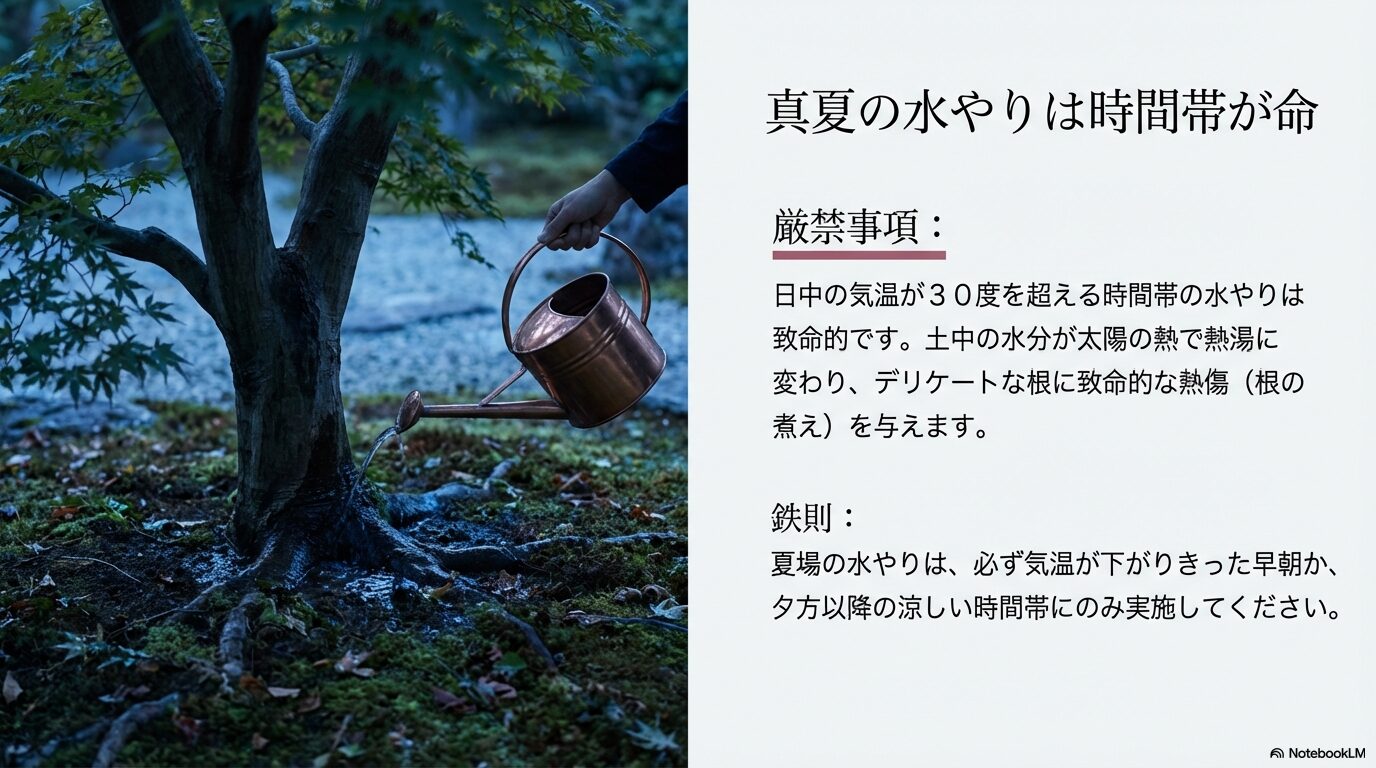 真夏の水やりは時間帯が命。日中を避け涼しい時間帯に行う