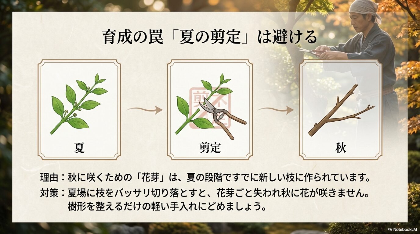 秋の花芽を切ってしまう夏の剪定は避けるべき理由