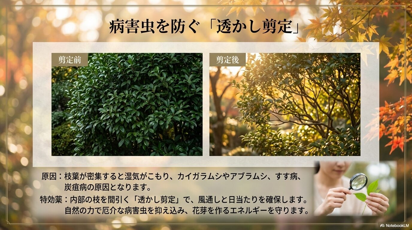 病害虫を防ぐ透かし剪定の施工前と施工後の比較画像