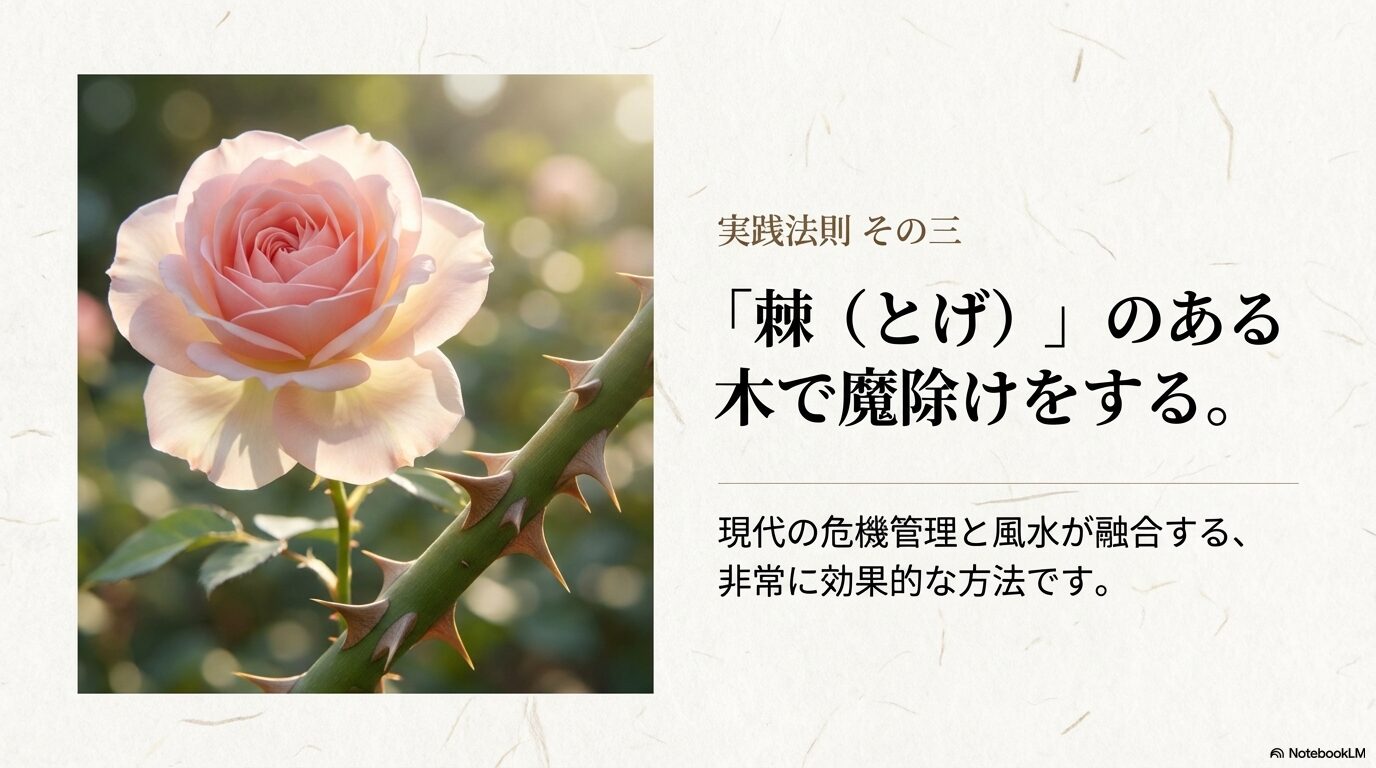 実践法則その三。棘のある木で魔除けをし、現代の危機管理と風水を融合する。