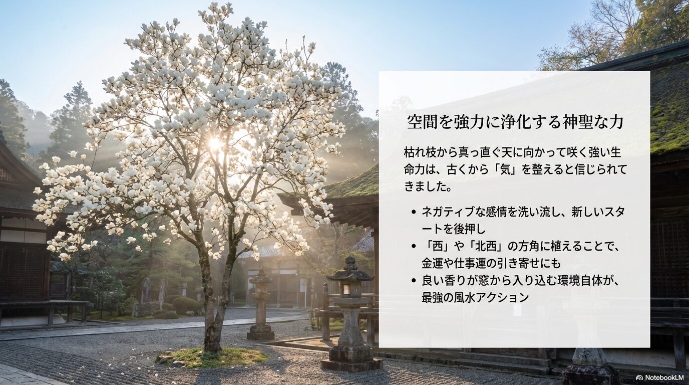 空間を強力に浄化し金運や仕事運を引き寄せる白木蓮の風水効果