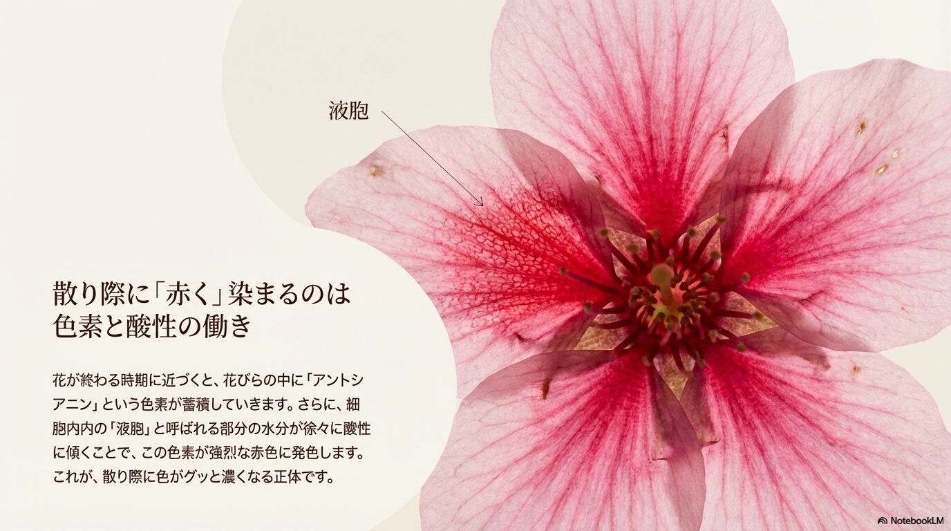 散り際に「赤く」染まるのは色素と酸性の働き