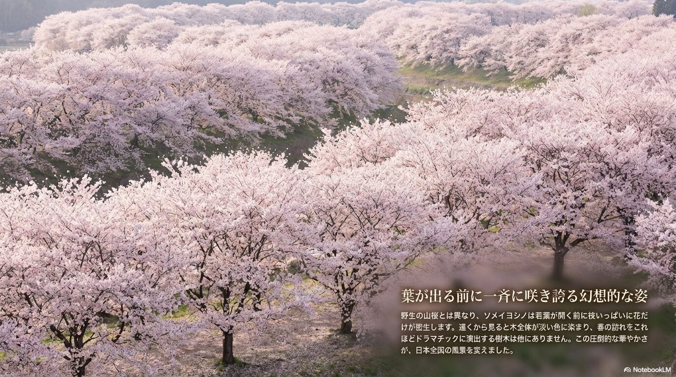 葉が出る前に一斉に咲き誇る幻想的な姿